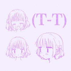 1girl closed_mouth commentary_request crying ega_(ega-519) emoticon hair_ornament jitome kaomoji light_blush limited_palette looking_at_viewer monochrome multiple_expressions open_mouth original portrait purple_theme rabbit_hair_ornament short_hair simple_background t_t two_side_up