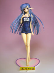 00s barefoot figure long_hair name_tag nerine one-piece_swimsuit photo_(medium) purple_hair school_swimsuit shuffle! solo swimsuit very_long_hair