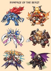 apollomon belphemon belphemon_rage_mode chain claws dianamon digimon digimon_(creature) fusion gracenovamon heavyleomon highres lion mecha miragegaogamon robot wings