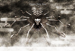 3d bone bug deino_(deino3330) highres honekumo monochrome new_year no_humans original skeleton spider