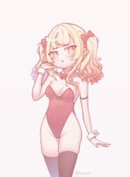 bad_tag blonde_hair breasts chroma_shift chromashift elf female female_focus hag highres leotard multicolored_hair necromancer playboy_bunny pointy_ears red_eyes red_hair ruby_runeheart short_hair small_breasts solo solo_focus two-tone_hair virtual_youtuber vtuber_fanart witch