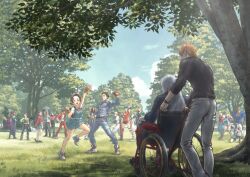 Rule 34 | 6+boys, 6+girls, :d, absurdres, artist request, ayuhara natsu, black hair, blonde hair, boman delgado, brown hair, everyone, fingerless gloves, gloves, grass, grin, hairband, headband, hibiki ran, highres, himezaki aoi, ichimonji batsu, iinchou (justice gakuen), imawano hyou, imawano raizou, isurugi gan, justice gakuen, kagami kyousuke, karuizawa momo, katana, kazama akira, kazama daigo, kirishima yurika, long hair, minazuki kyouko, multiple boys, multiple girls, namikawa nagare, nekketsu hayato, non-web source, one eye closed, open mouth, orange hair, outdoors, ponytail, red gloves, red hair, red hairband, roberto miura, roy bromwell, sawamura shouma, school uniform, sheath, sheathed, shimazu hideo, short hair, smile, spiked hair, sword, tiffany lords, tree, twintails, wakaba hinata, weapon, wheelchair, white hair, white headband, yamada eiji