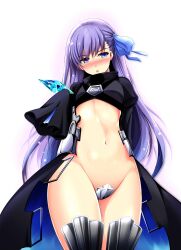1girl absurdres blush coat commentary_request cowboy_shot cropped_coat crotch_plate crystal fate/extra fate/extra_ccc fate_(series) from_below hair_ribbon highres holding holding_crystal juliet_sleeves kiki_(koikuchikinako) long_hair long_sleeves meltryllis_(fate) navel outside_border pear_shaped_figure puffy_sleeves ribbon sleeves_past_fingers sleeves_past_wrists solo thighs two-sided_coat two-sided_fabric very_long_hair