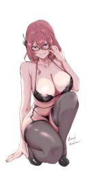 1girl abrokedrawer absurdres alternate_costume breasts collarbone garter_belt garter_straps highres lingerie nail_polish pink_eyes pink_hair pink_nails simple_background thighhighs thighs tsukishiro_yanagi underwear white_background zenless_zone_zero