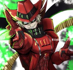Rule 34 | 1boy, digimon, digimon (creature), hat, magnakidmon, male focus, sharp teeth, solo, teeth