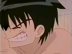 1990s 1998 1999 @_@ animated anime_screenshot armpits ass ass_focus back bare_back black_hair blush clothed_female_nude_male clothed_male_nude_male clothes_pull dokkiri_doctor embarrassed hongo_yukihiro indoors interior legs male_underwear male_underwear_pull nude punching shota sound tagme unconscious underwear video white_male_underwear