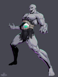 Rule 34 | 1boy, 2022, artist name, bald, black sclera, colored sclera, colored skin, commentary, dated, english commentary, green eyes, grey background, muscular, muscular male, open mouth, rampage (leedash2), seth (street fighter), simple background, solo, street fighter, street fighter iv (series), yin yang
