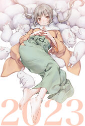 Rule 34 | 1girl, anklet, barefoot, feet, fingers together, jewelry, light blush, long hair, looking at viewer, rabbit, smile, soles, toes, twintails