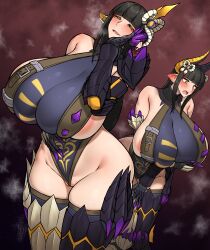 2girls breasts cleavage gorio4288 hinoa huge_breasts mature_female minoto monster_hunter_(series) monster_hunter_rise multiple_girls