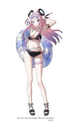 Rule 34 | 1girl, armpits, bikini, black bikini, blue eyes, breasts, citlali (genshin impact), commentary, eyewear on head, facial mark, genshin impact, heart, heart-shaped eyewear, highres, holding, holding swim ring, innertube, large breasts, long hair, nail polish, navel, pink hair, q (llll4414 j), sandals, solo, stomach, sunglasses, swim ring, swimsuit, symbol-only commentary, thigh strap, toenail polish, toenails, toes, triangle, triangle facial mark