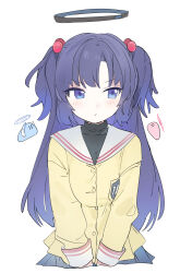 Rule 34 | 1girl, averting eyes, beads, blue archive, blue skirt, clannad, cosplay, cropped legs, dango daikazoku, hair beads, hair ornament, halo, highres, ichinose kotomi, ichinose kotomi (cosplay), long hair, noa (blue archive), purple hair, rio (blue archive), school uniform, serafuku, shirt, simple background, skirt, solo, two side up, very long hair, white background, yanyo (ogino atsuki), yellow shirt, yuuka (blue archive), | |
