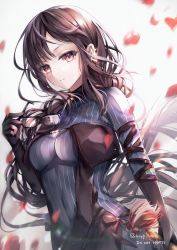 Rule 34 | 1girl, absurdres, bare shoulders, black-framed eyewear, black collar, black dress, black hair, black jacket, black sweater, breasts, center opening, collar, commentary request, dress, ear piercing, unworn eyewear, fate/grand order, fate (series), fur-trimmed jacket, fur trim, glasses, hane yuki, highres, holding, holding removed eyewear, impossible clothes, impossible sweater, jacket, long hair, looking at viewer, medium breasts, navel, parted lips, petals, piercing, pinstripe pattern, red eyes, revision, ribbed sweater, solo, strapless, strapless dress, striped, sweater, sweater dress, tears, very long hair, yu mei-ren (fate), yu mei-ren (first ascension) (fate)