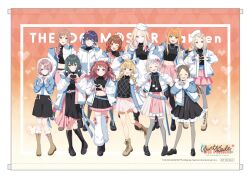 Rule 34 | 6+girls, arimura mao, belt, blonde hair, blue eyes, boots, brown hair, closed eyes, english text, flower, forehead, fujita kotone, fur trim, gakuen idolmaster, green eyes, green hair, grey hair, hair flower, hair ornament, hairclip, hanami saki, hanami ume, hat, hataya misuzu, heart, heart hands, himesaki rinami, idolmaster, jacket, jewelry, juo sena, katsuragi lilja, kuramoto china, lace-up boots, low twin braids, multicolored hair, multiple girls, navel, necklace, official art, one eye closed, open mouth, orange hair, pantyhose, promotional art, purple hair, red hair, shinosawa hiro, shiun sumika, shorts, skirt, smile, thighhighs, tsukimura temari, twin braids, twintails, yellow eyes, zipper