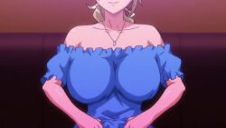 10s 1girl 2017 animated blonde_hair bouncing_breasts breasts clothes_lift collar flashing imouto_bitch_ni_shiboraretai indoors interior jewelry large_breasts navel necklace nipples no_bra shirt shirt_lift smile solo sound t-rex_(animation_studio) tagme video