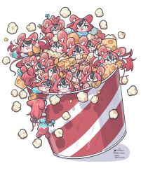 6+girls :3 :t animal_ear_fluff animal_ears bandana barefoot black_hair blue_bow blue_eyes bow cheese chibi clone closed_eyes commentary drooling eating english_commentary food hakos_baelz hololive hololive_english in_food instagram_username long_hair long_sleeves mini_person minigirl monja_(monja0521) mouse_ears mouse_on_head mouse_tail multicolored_hair multiple_girls open_mouth orange_bandana pixiv_username popcorn puffy_sleeves red_hair simple_background smile swiss_cheese tail tail_bow tail_ornament teeth triangle_mouth twintails twitter_username upper_teeth_only virtual_youtuber white_background white_hair