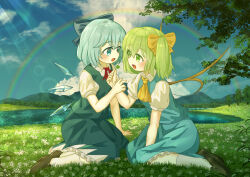absurdres blue_eyes cirno commentary daiyousei ekaapetto fairy_wings green_eyes green_hair highres tagme touhou wings