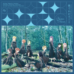 Rule 34 | 22/7, 6+girls, ahoge, album cover, ato de wakaru koto, bare tree, black bow, black hair, black shoes, blonde hair, blue eyes, blue hair, bow, bow hairband, brown eyes, brown hair, character name, closed mouth, cover, curtained hair, dress, everyone, fanged bangs, forest, fujima sakura, gradient hair, green bow, green dress, green eyes, green hair, green hairband, grey hair, group name, hair bow, hair ornament, hair rings, hairband, hairclip, half updo, high ponytail, highres, himuro mizuki, horiguchi yukiko, ichinose hotaru, kamiki mikami, kiryu touko, long dress, long hair, long sleeves, looking at viewer, mole, mole under eye, multicolored hair, multiple girls, nature, nishiura sora, official art, one side up, orange hair, orihara sumika, outdoors, parted bangs, pink hair, ponytail, purple eyes, purple hair, saito nicole, see-through clothes, see-through sleeves, sera honoka, shoes, short hair, single hair ring, sitting, smile, song name, standing, streaked hair, takigawa miu, tree, two-tone bow, two-tone hair, two-tone hairband, two side up, wavy hair, white bow
