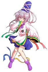 1girl alphes_(style) blush commentary_request crying crying_with_eyes_open dairi full_body grey_eyes grey_hair hand_to_own_mouth hat highres large_variant_set long_hair long_sleeves mononobe_no_futo parody parted_lips ponytail purple_shoes ribbon shirt shoes skirt sleeves_past_wrists solo style_parody tachi-e tears touhou transparent_background variant_set wide_sleeves