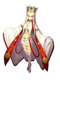 1girl above_cleavage_cutout bare_shoulders boots breasts breasts_apart closed_mouth clothing_cutout crop_top crown detached_sleeves dress dress_of_heaven fate/grand_order fate_(series) full_body halterneck high_collar highres irisviel_von_einzbern irisviel_von_einzbern_(caster) large_breasts legs_together long_hair long_sidelocks looking_at_viewer medium_breasts miniskirt navel official_art red_eyes shima_udon shirt side_slit sidelocks skirt sleeveless sleeveless_shirt smile solo standing stole tachi-e thigh_boots third-party_source transparent_background white_boots white_crown white_hair white_shirt white_skirt white_sleeves