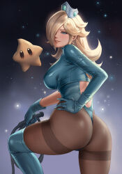 1girl ass breasts dantewontdie highres large_breasts long_hair luma_(mario) mario_(series) nintendo rosalina super_mario_galaxy weapon whip