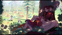 Rule 34 | 3boys, 3girls, absurdres, against tree, anal, ass, azelle (fire emblem), bisexual male, brown hair, clothed sex, cum, cum in ass, cum on body, deirdre (fire emblem), ethlyn (fire emblem), facial, fellatio, fire emblem, fire emblem: genealogy of the holy war, group sex, highres, lucky pierre, male penetrated, mmf threesome, multiple boys, multiple girls, nintendo, oral, panties, peeking, penis, quan (fire emblem), red hair, reverse upright straddle, royal treatment, sex, sex from behind, sigurd (fire emblem), skirt, smile, stealth sex, tailtiu (fire emblem), tent, threesome, timbocactus, tree, underwear, unworn clothes