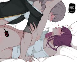 1futa 1girl absurdres arnkun black_jacket blush bottomless breasts closed_eyes commission folded futa_with_female futanari grey_hair head_back highres honkai:_star_rail honkai_(series) implied_futanari jacket kafka_(honkai:_star_rail) large_breasts mating_press missing_commentary purple_hair sex shirt stelle_(honkai:_star_rail) tongue tongue_out trailblazer_(honkai:_star_rail) white_shirt
