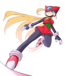 1girl android bliss_zero_(mega_man) blonde_hair blue_eyes bodysuit braid breasts female_focus full_body genderswap genderswap_(mtf) gloves helmet long_hair medium_breasts mega_man_(series) mega_man_x_(series) mega_man_zero_(series) ribbed_bodysuit solo yuriyuri_(ccc) zero(z)_(mega_man) zero_(mega_man)