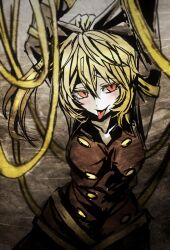 1girl bdsm blonde_hair bondage bound haiki_(hakkyoii06) kurodani_yamame tagme tongue tongue_out touhou