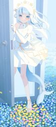 1girl fish_tail flower gawr_gura hololive looking_at_viewer shark_tail smile tail tears virtual_youtuber