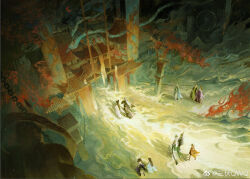 3boys 6+girls absurdres architecture autumn black_bow black_dress black_hair black_hanfu black_shoes black_skirt blue_hanfu blue_hat bow brown_hair character_request chinese_clothes ching_nu_yu_hun crescent_moon dragon dress east_asian_architecture eastern_dragon faceless faceless_female faceless_male folding_fan green_hanfu hagoromo hair_bow hand_fan hanfu hat high_heels high_ponytail highres holding holding_fan holding_hands light_particles long_dress long_hair long_sleeves miniskirt moon multiple_boys multiple_girls night night_sky orange_dress outdoors ponytail purple_hanfu red_moon sanfu_qwq shawl shoes skirt skirt_under_dress sky star_(sky) starry_sky topknot town tree twintails very_long_hair walking watermark weibo_watermark white_hair white_hanfu wide_shot wide_sleeves