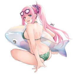 1girl ass bikini butt_crack character_request copyright_request da-cart feet glasses pink_hair ponytail swimsuit tagme