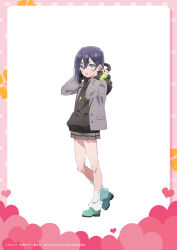 1girl artist_request blush hand_on_headphones haraga_kurumi headphones heart heart_background highres kimi_no_koto_ga_dai_dai_dai_dai_daisuki_na_100-nin_no_kanojo light_blush school_uniform short_hair standing sweater tagme