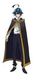 Rule 34 | 1boy, ahoge, anime coloring, belt, black cloak, black pants, cloak, closed mouth, collared shirt, full body, glasses, highres, huge ahoge, looking at viewer, male focus, ono sayaka, open hand, pants, purple eyes, shirt, shoes, short hair, simple background, smile, solo, standing, transparent background, tsue to tsurugi no wistoria, white shirt, will serfort