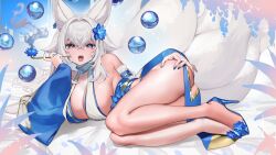 Rule 34 | 1girl, absurdres, animal ear fluff, animal ears, ass, ass cutout, clothing cutout, commission, detached sleeves, fox ears, fox girl, fox tail, halterneck, high heels, highres, holding, holding smoking pipe, kiseru, kitsune, mayuri kaichou, multiple tails, original, pelvic curtain, pipe in mouth, skeb commission, smoke, smoking, smoking pipe, tail