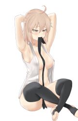 Rule 34 | 1girl, adjusting hair, artist request, bottomless, fate/grand order, fate (series), no panties, okita souji (fate), tagme, tying hair