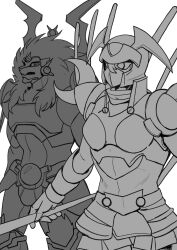 1boy 1girl absurdres apollomon dianamon digimon digimon_(creature) highres lion looking_at_another