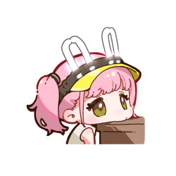 Rule 34 | 1girl, artist request, chibi, chibi only, chinese commentary, girls&#039; frontline, girls&#039; frontline neural cloud, glowstick, green eyes, head rest, official art, pink hair, second-party source, solo, taisch (neural cloud), twintails, visor cap
