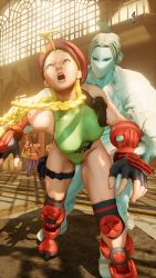3d antenna_hair bare_shoulders blonde_hair blue_eyes braid breasts cammy_white covered_navel curvy gloves grabbing_from_behind green_leotard hat highleg highleg_leotard highres large_breasts leotard lips long_hair mask red_gloves red_headwear ryona screencap sexually_suggestive shiny_clothes street_fighter street_fighter_v thighs third-party_edit thong_leotard train_station twin_braids vega_(street_fighter) very_long_hair wide_hips