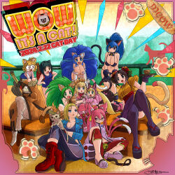 Rule 34 | 1boy, 6+girls, animal, animal ear headphones, animal ears, arcana heart, backpack, bag, battle fantasia, bell, bikini, black bikini, blazblue, blonde hair, blue eyes, blue hair, blue skirt, boots, bow, breasts, brown eyes, cammy white, cat, cat day, cat ears, cat tail, cham cham, cleavage, closed mouth, commentary request, coyori, daidouji kira, darkstalkers, dated, emilie de rochefort, english text, fake animal ears, felicia (darkstalkers), footwear bow, glasses, gloves, green hair, hair ornament, hand on another&#039;s head, headphones, highres, holding, holding animal, holding cat, japanese clothes, jingle bell, jubei (blazblue), kokonoe (blazblue), leona heidern, lucky chloe, multiple girls, neco-arc, open mouth, pink bow, pink gloves, pink shoes, promacia, red footwear, salt (tekken), samurai spirits, shoes, signature, sitting, skirt, smile, street fighter, swimsuit, tail, tekken, tekken 7, the king of fighters, thighhighs, tsukihime, tsukihime (remake)
