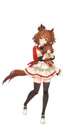 Rule 34 | 1girl, :d, animal ears, aston machan (umamusume), bad link, black bow, black bowtie, black thighhighs, blazer, blush, bow, bowtie, breasts, brown hair, character doll, crown, doll, ear piercing, footwear bow, frills, full body, game model, green eyes, hair ornament, hair scrunchie, highres, holding, holding doll, horse ears, horse girl, horse tail, jacket, long sleeves, looking at viewer, medium breasts, medium hair, mini crown, miniskirt, nail polish, official art, one side up, open mouth, piercing, pleated skirt, raglan sleeves, red bow, red nails, red sash, red scrunchie, red sleeves, sash, scrunchie, shoes, skindentation, skirt, sleeve cuffs, smile, solo, tachi-e, tail, thighhighs, transparent background, umamusume, wavy hair, white jacket, white shoes, zettai ryouiki