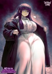 1girl breasts fern_(sousou_no_frieren) huge_breasts long_hair purple_eyes purple_hair sigh sousou_no_frieren the_golden_smurf watermark