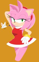 2girls amy_rose armpits bare_legs bat_(animal) bracelet chibi dress feminine gloves green_eyes hairband half-closed_eyes highres jewelry legs medium_hair multiple_girls pink_fur pink_hair possessed possession red_dress rouge_the_bat sakura_2739 seducing_viewer sega serious smile sonic_(series) white_fur white_hair