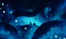artist_name blue_theme dragon fantasy glowing highres hoshikui night night_sky original outdoors scenery shoutarou_(shoutarotttt) sky star_(sky) star_(symbol) starry_sky