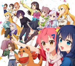 6+girls ahoge animal belt black_hair blonde_hair blue_eyes blue_hair bow braid breasts brown_eyes brown_hair cellphone cleavage closed_eyes closed_mouth collarbone dugong_(world_dai_star) earrings everyone fang ferret glasses green_eyes hair_bow hair_ornament hair_ribbon highres hiiragi_noa holding holding_phone jacker jewelry kamayashiki_ikuko kathrina_griebel kudou_hana lipstick long_hair looking_at_viewer makeup matching_hair/eyes mature_female medium_breasts medium_hair mother_and_daughter multiple_girls nanase_chikage niizuma_yae old old_woman ootori_kokona open_mouth orange_hair otter pants phone pink_eyes pink_hair purple_eyes purple_hair red_eyes red_hair ribbon sasuga_chisa scarf selfie shirt shizuka_(world_dai_star) shoes short_hair simple_background skirt smartphone smile sparkle sparkle_background star_(symbol) star_hair_ornament stud_earrings stuffed_toy teeth terehara_mihiro theresa_griebel twintails upper_teeth_only very_long_hair white_background world_dai_star yamabuki_shamo yanagiba_panda yellow_eyes yopio_(sokryopi)