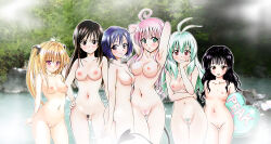 &gt;:( 00s 5girls :d :p age_difference ahoge angry antenna_hair armpits arms_behind_back arms_behind_head arms_up ass black_hair blonde_hair blue_hair blush bob_cut breasts brown_eyes brown_hair cleft_of_venus colored_pubic_hair covered_erect_nipples cowboy_shot demon_tail female_focus female_pubic_hair flat_chest from_side frown green_eyes green_hair hair_intakes hand_on_own_hip head_rest highres konjiki_no_yami kotegawa_yui lala_satalin_deviluke large_breasts light_smile lineup long_hair looking_at_viewer looking_back multiple_girls nature navel nipples nude nude_filter onsen open_mouth outdoors parted_lips photo_background pink_hair pubic_hair purple_eyes pussy red_eyes rock run_elsie_jewelria sairenji_haruna same-sex_bathing shared_bathing short_hair small_breasts smile standing steam tail thigh_gap third-party_edit to_love-ru tongue tongue_out tree twintails two_side_up uncensored v-shaped_eyebrows water wide_hips yabuki_kentarou yellow_eyes yuuki_mikan