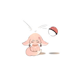 absurdres alternate_form animal_ears animalization earrings floppy_ears fox fox_ears game_freak genshin_impact highres jewelry nintendo pink_fur pink_hair poke_ball poke_ball_(basic) pokemon simple_background white_background yae_miko yae_miko_(fox) yen-mi