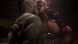 1boy 1girl 3d after_ejaculation after_vaginal aftersex animated black_gloves breasts chair chair_bondage closed_eyes cowgirl_position dark-skinned_female dark_skin elf eye_focus eyelashes fantasy glans gloves gradient_background gradient_hair mature_female mature_male multicolored_hair onagi orc orgasm penis pointy_ears sex sitting solo sound straddling tagme teeth video voiceroid wide_hips
