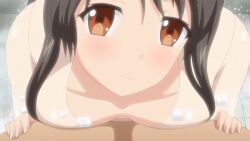 10s 1boy 1girl 2018 aged_down animated animated_gif asou_miyuri blush breasts censored doki_doki_little_ooya-san facing_viewer flat_chest from_side hetero loli long_hair lowres see-through_clothes shampoo small_breasts smile tagme washing_another wet wet_clothes wet_hair