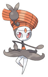absurdres alternate_form artist_request bright_pupils closed_mouth full_body gen_5_pokemon highres legendary_pokemon meloetta meloetta_(pirouette) mythical_pokemon nintendo official_art pokemon pokemon_(creature) pokemon_bw2 pokemon_focus red_eyes simple_background smile solo standing standing_on_one_leg third-party_source white_background white_pupils