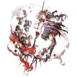 1girl anmi arknights artist_name black_boots blush boots breasts brown_hair brown_thighhighs capelet coat dress elite_ii_(arknights) eyjafjalla_(arknights) female_focus floating_hair full_body fur-trimmed_dress fur_trim gas_mask goggles gradient_hair grey_dress headphones headphones_around_neck holding holding_staff horns lace-up_boots logo long_hair long_sleeves looking_at_viewer mask mask_around_neck multicolored_hair official_art open_clothes open_coat parted_lips platform_boots platform_footwear purple_eyes red_hair respirator sheep sheep_horns sidelocks solo staff tachi-e thighhighs torn_clothes torn_coat torn_dress transparent_background watermark white_capelet white_coat wind wind_lift wool